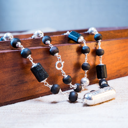Rajarshi Silver Tulsi Mala - Narasimha Kavacha and Black Tourmaline