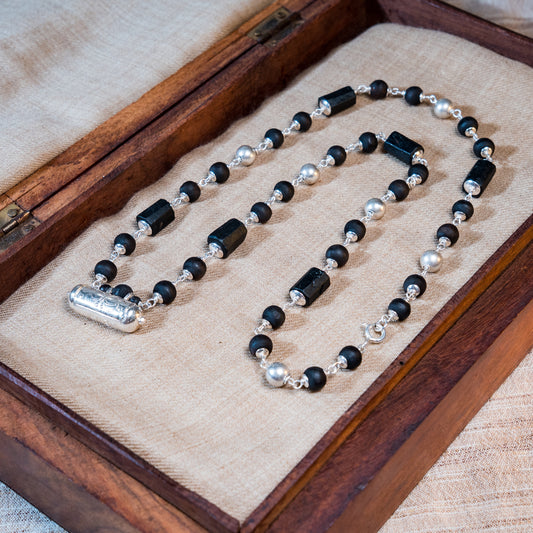 Rajarshi Silver Tulsi Mala - Narasimha Kavacha and Black Tourmaline