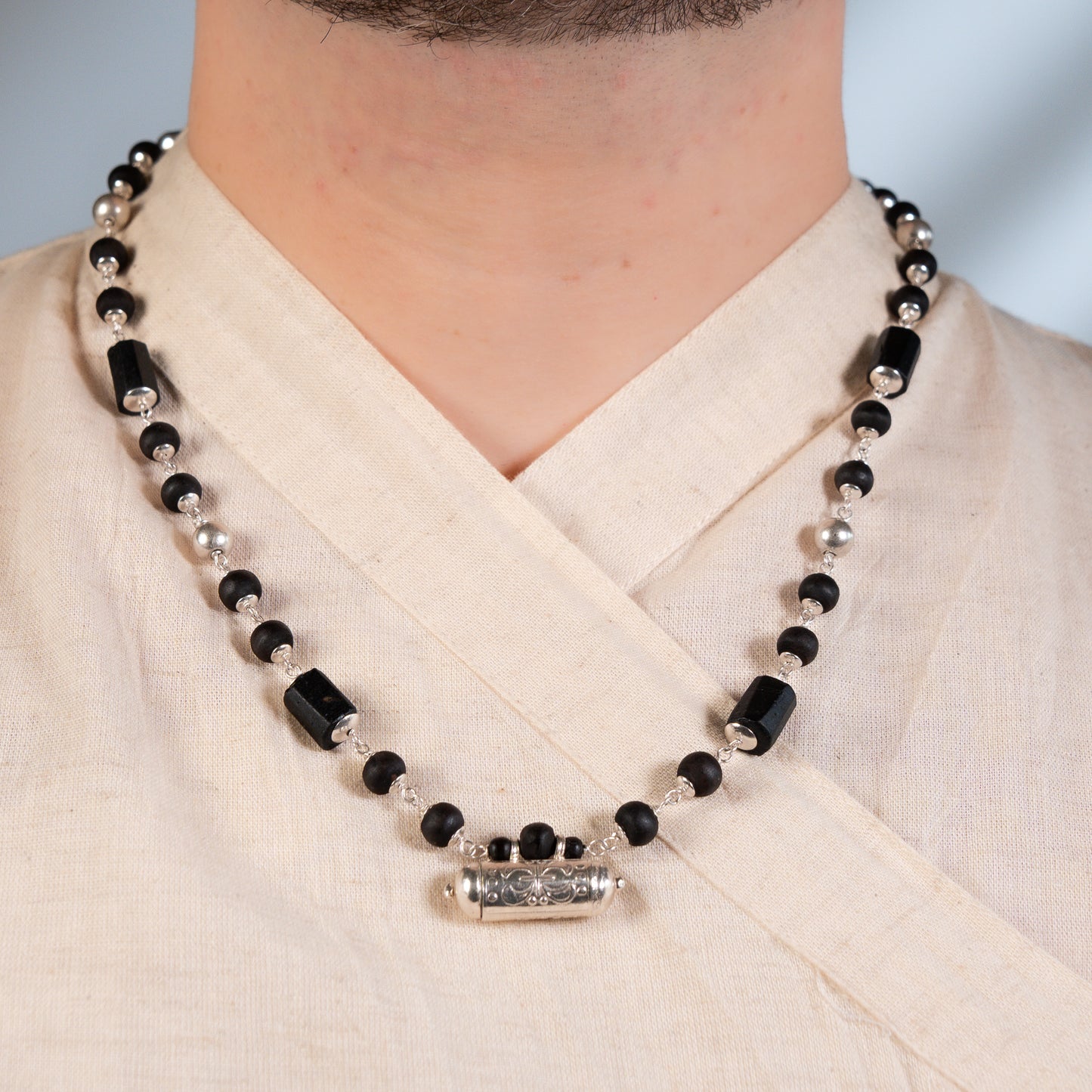 Rajarshi Silver Tulsi Mala - Narasimha Kavacha and Black Tourmaline
