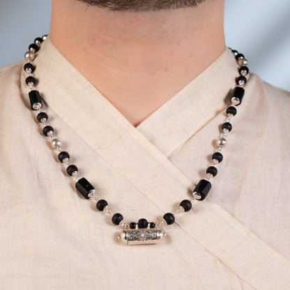 Rajarshi Silver Tulsi Mala - Narasimha Kavacha and Black Tourmaline