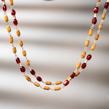 Padmaraga Silver Tulsi Mala - Carrying Courage and Devotion 2-Line Kanti