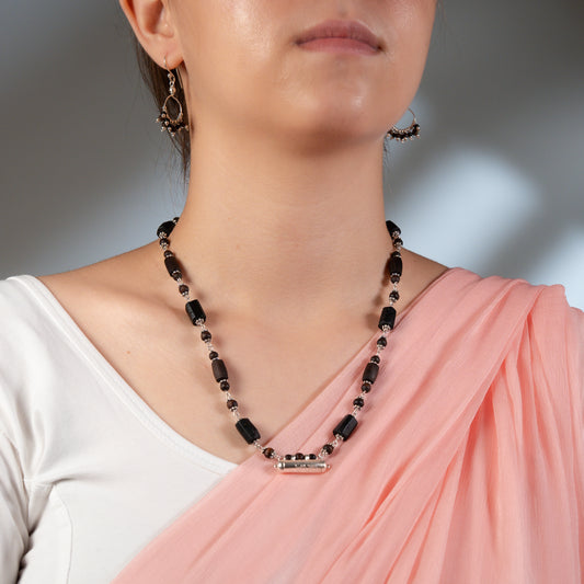 Rajeshwari Silver Tulsi Mala - Narasimha Kavacha and Black Tourmaline