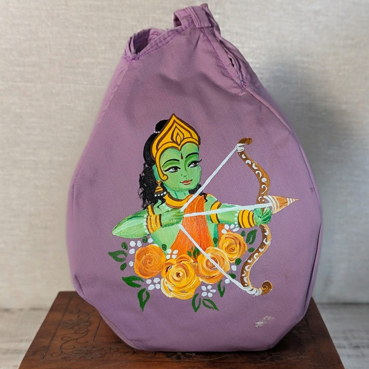 Hand-painted Beadbag - Sri Ram and roses