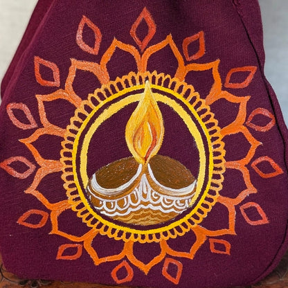 Hand-painted Beadbag - Lamp on Red Beadbag