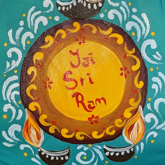 Hand-painted Beadbag - Jay Sri Ram on light green Beadbag