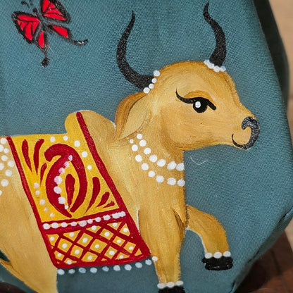 Hand-painted Beadbag - Cow with butterfly