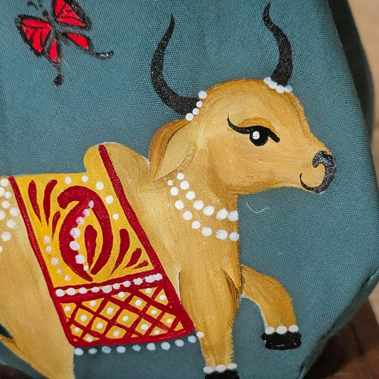 Hand-painted Beadbag - Cow with butterfly