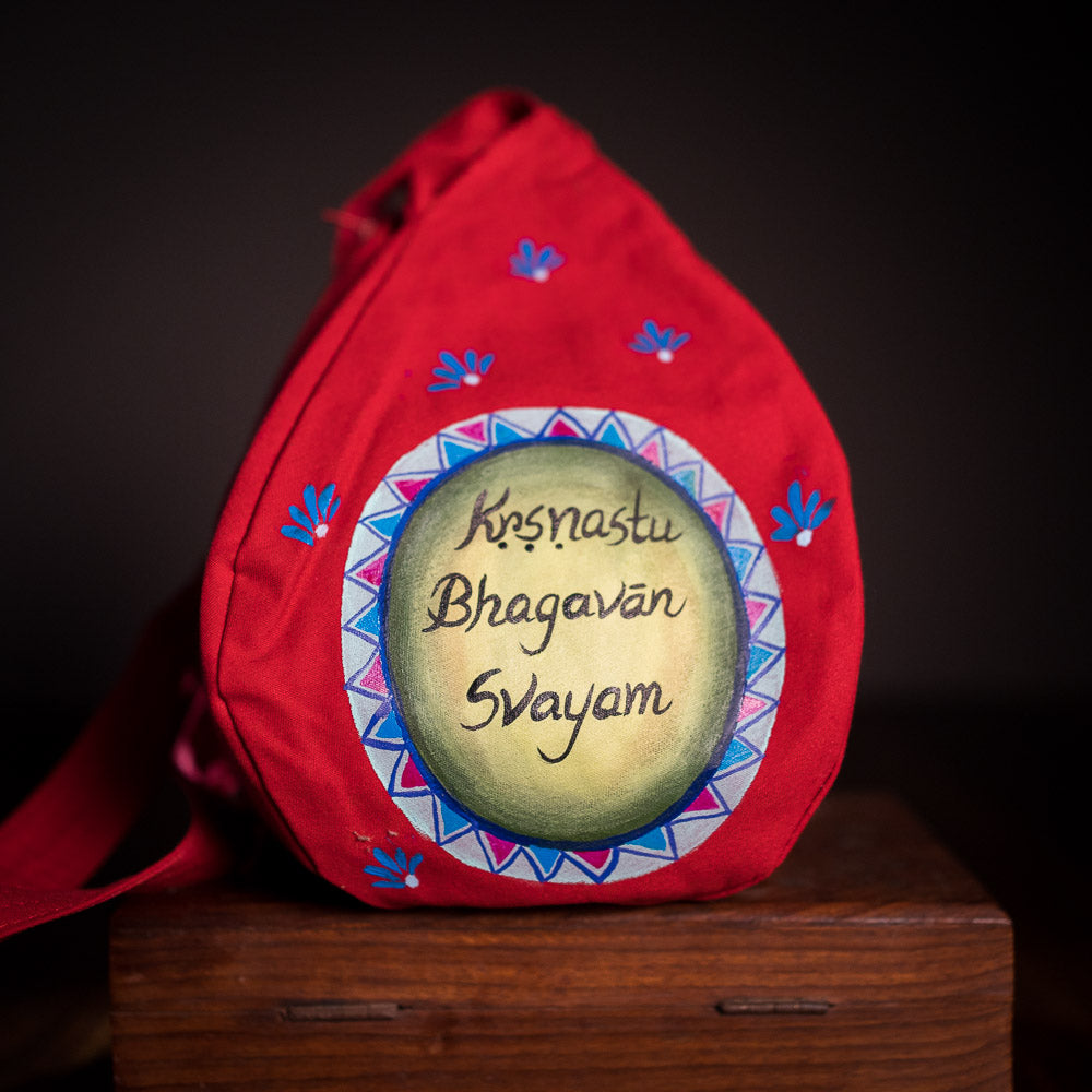 Handpainted Beadbag - Krsnastu Bhagavan Svayam Red