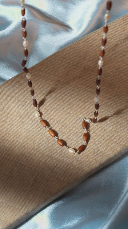Kalindi Silver Tulsi Mala |  Teardrop white Pearls