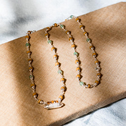 Harini Tulsi Mala with Silver Caps & Green Aventurine Stones