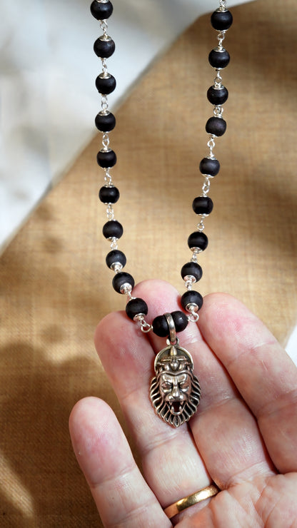 Maha Simha Silver Tulsi Mala - Protector of Bhakti
