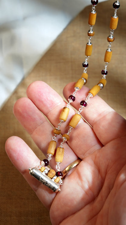 Janaki Silver Tulsi Mala - Garnet for Creativity and Courage