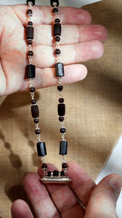 Rajeshwari Silver Tulsi Mala - Narasimha Kavacha and Black Tourmaline