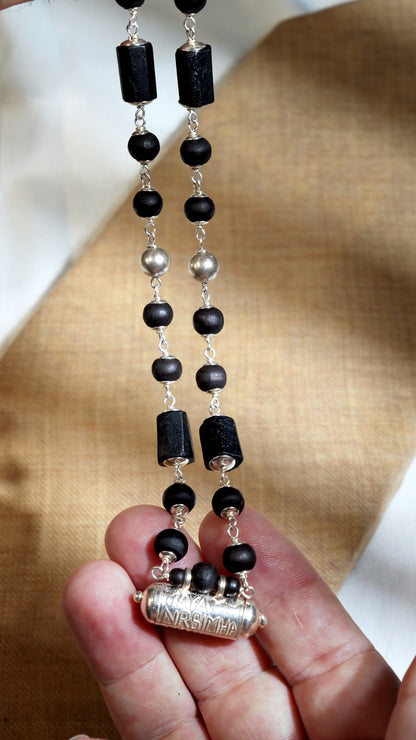 Rajarshi Silver Tulsi Mala - Narasimha Kavacha and Black Tourmaline