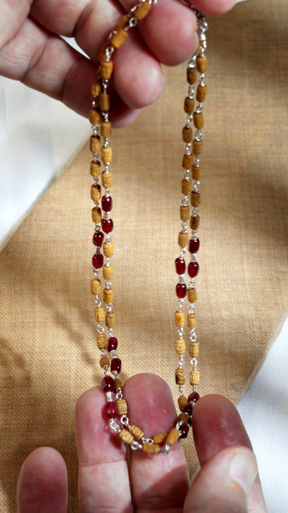 Padmaraga Silver Tulsi Mala - Carrying Courage and Devotion 2-Line Kanti