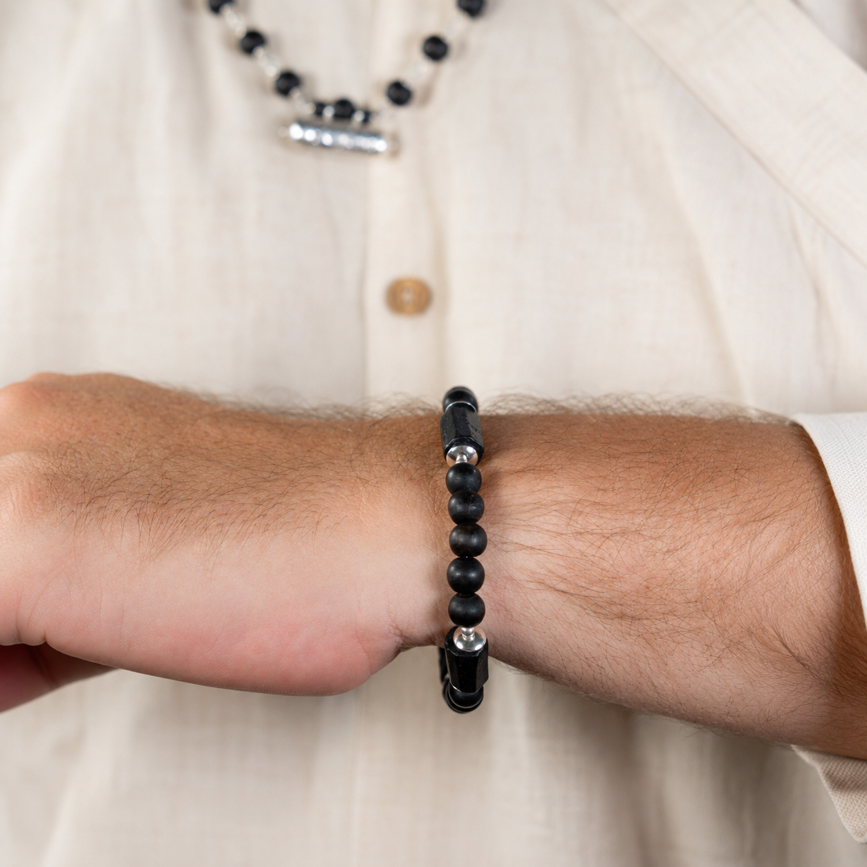 Rajarshi Silver Tulsi Mala - Narasimha Kavacha and Black Tourmaline