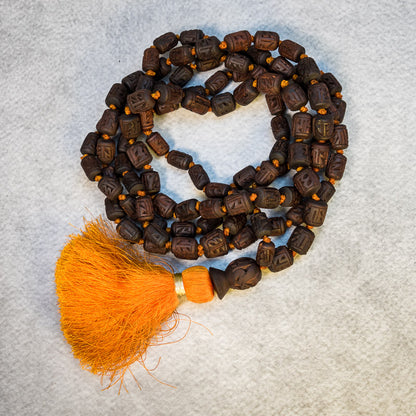 Radha Hand Carved Mala Dark-Orange #08