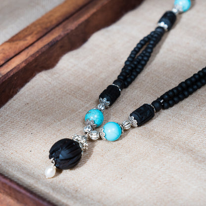 Tulsi Kunti Mala Black Turquoise Stone  #72
