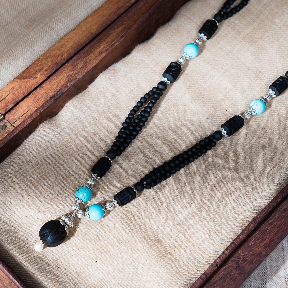 Tulsi Kunti Mala Black Turquoise Stone  #72