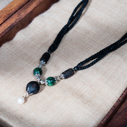Tulsi Kunti Mala Black Green Stone  #69