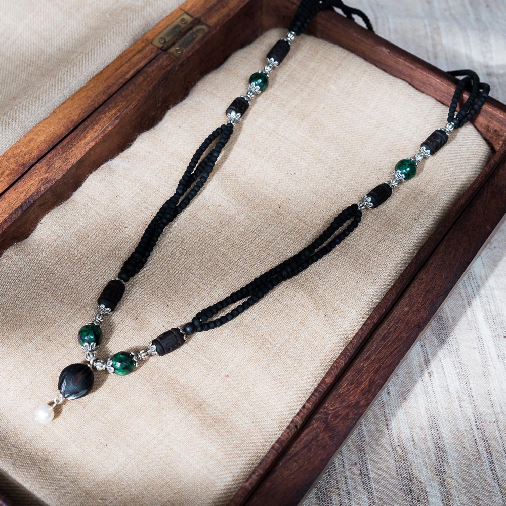 Tulsi Kunti Mala Black Green Stone  #69