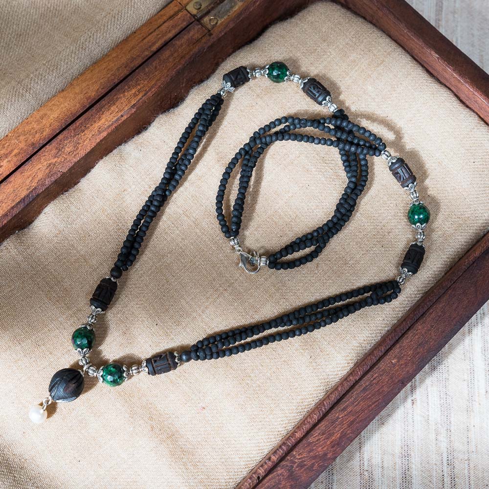 Tulsi Kunti Mala Black Green Stone  #69