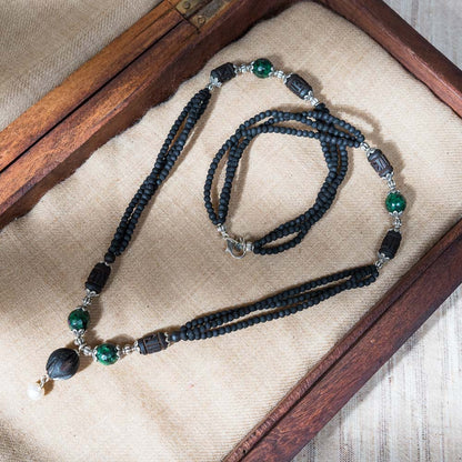 Tulsi Kunti Mala Black Green Stone  #69